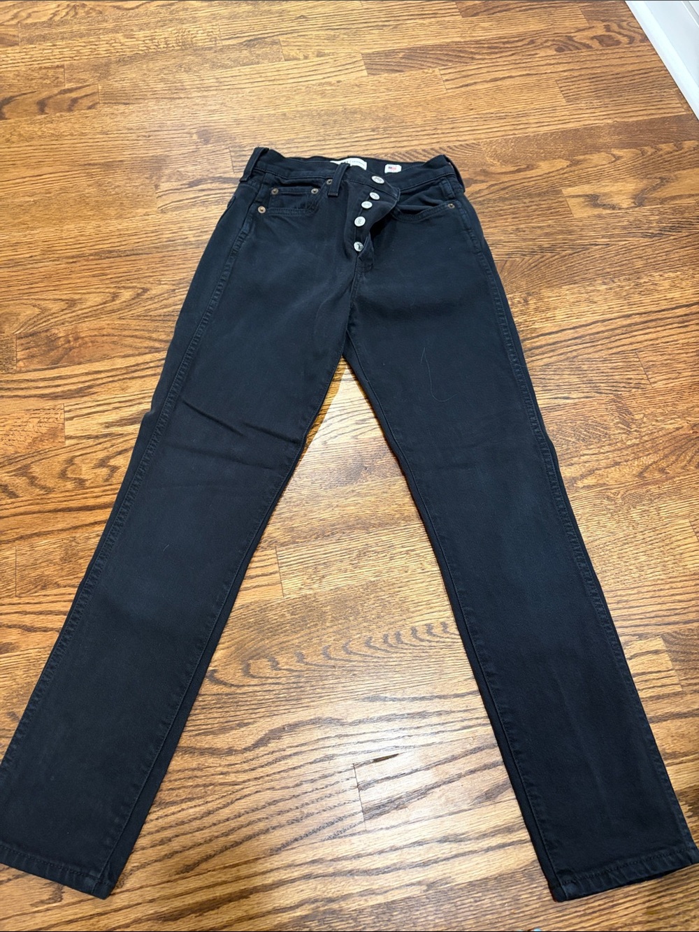 Re/Done Black Skinny Straight High-Rise Button-Fly Jeans